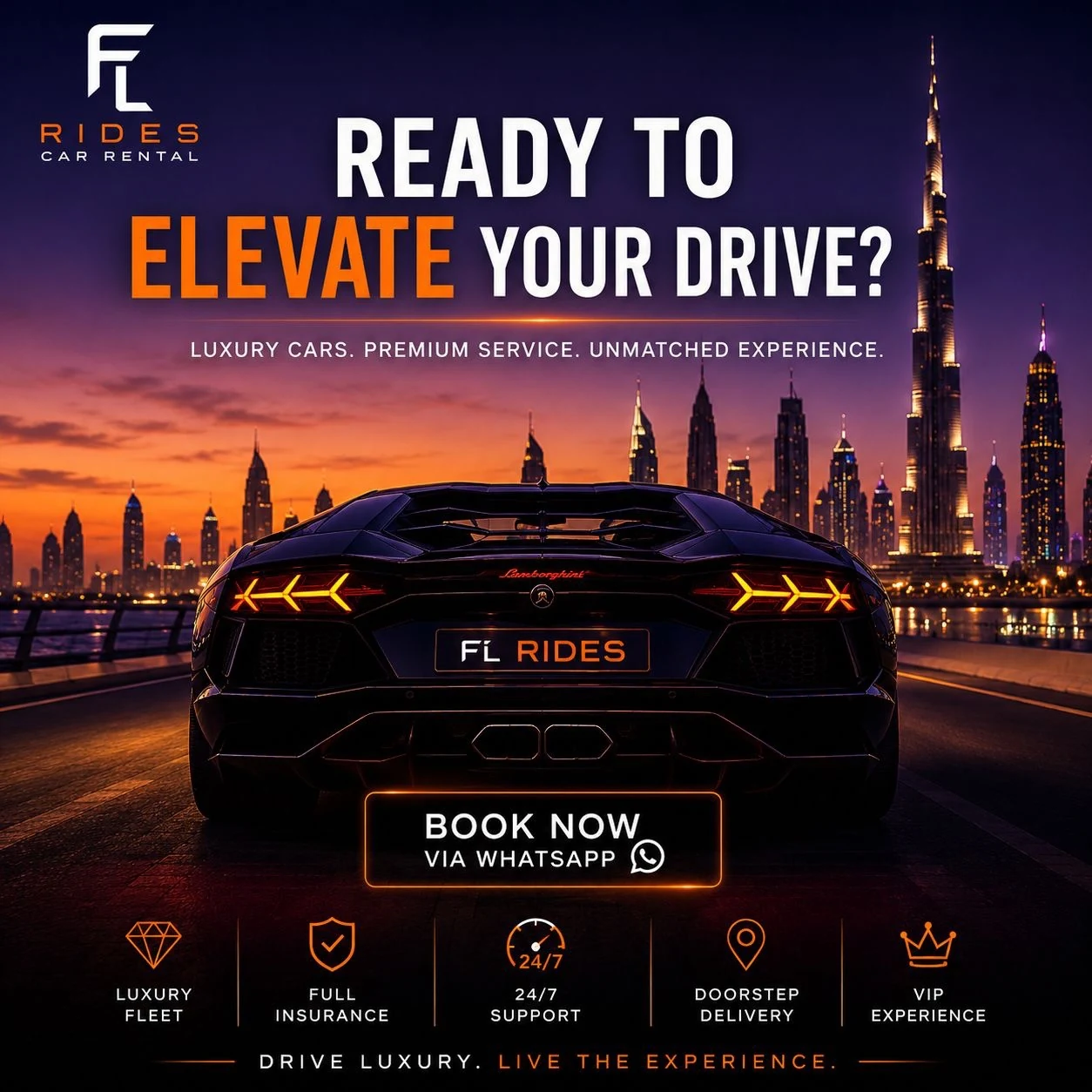 FL Rides Dubai luxury car rental visual